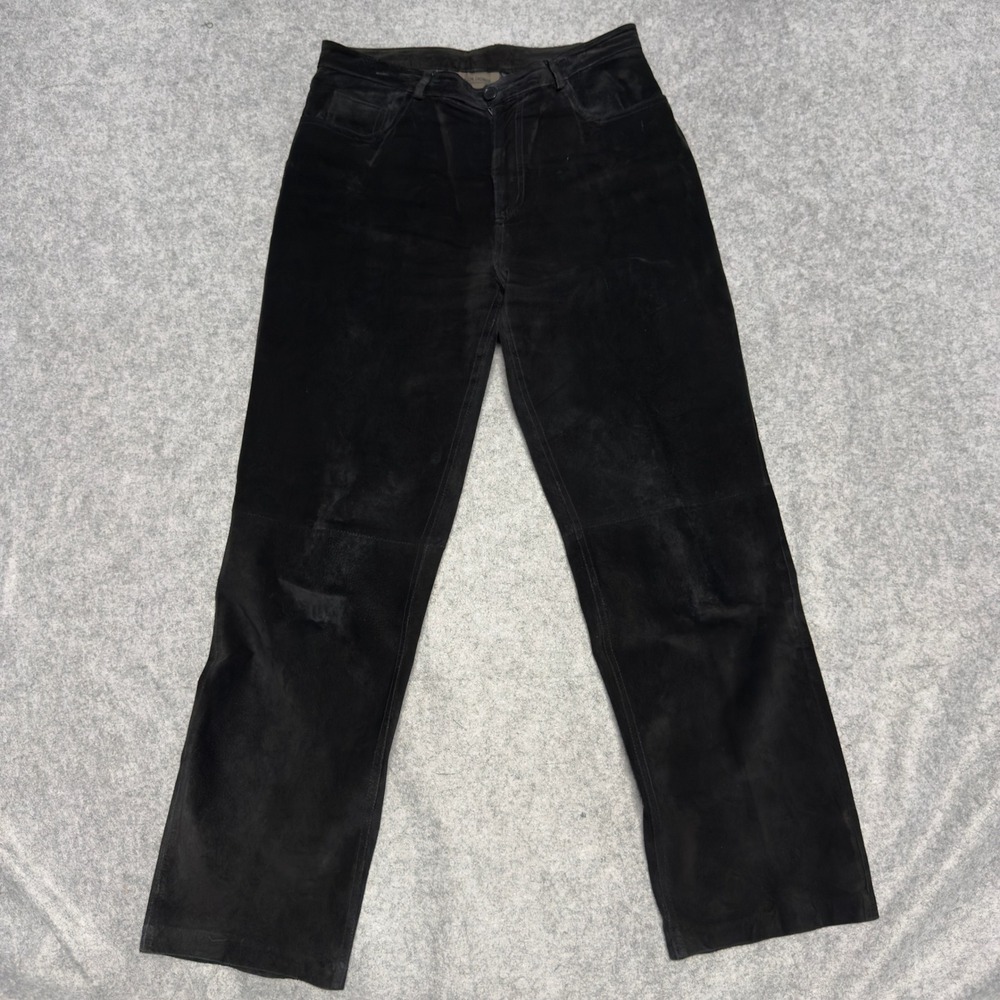 Brandon Thomas Black Suede Leather Pants Womens 10 Straight Leg High Rise 32x29